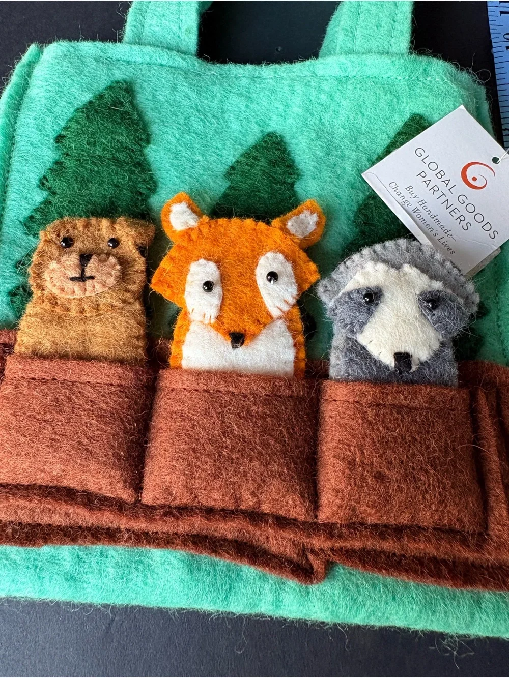 Global Goods Partners Children’s Felted Wool Tote With Three Finger Puppets